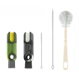 3in1 Cup lid Cleaning Brush kit,Straw Cleaner Brush, Featuring Long Brushes for Bottles,Cups,lids,and Small Straws.Perfect for Kitchen,Travel,Baby Essentials, and for Mug Gadgets(Black-Green(Two)