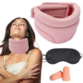 3PCS 360° Pink Surround Support Snoring Neck Brace for Neck Pain and Support, Neck Support for Neck Pain Soft Foam Cervical Collar for Sleeping*1+sleep Mask *1+ear Plugs *1 Pair Detachable Adjustable