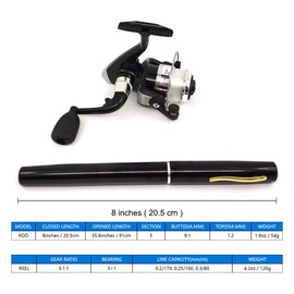 Portable Small Pen Fishing Rod and Spinning Reel Combo, 38inches Pocket Mini Fishing Kit Telescopic Fishing Pole for River Lake Reservoirs Ice and So On (Fishing Rod and Reel Combos)