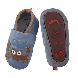 Anna und Paul - Crawling shoes made of leather - crab light blue - with rubber sole Slimline, lightblue