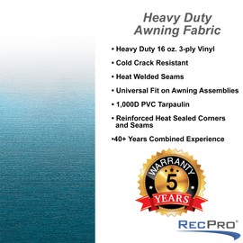RecPro RV Awning Fabric 20 Foot Camper Awning | Blue | Width Size Options | 8' (96") Length | Heat Sealed | 3 Year Warranty (20 Feet, Actual 19' 1")