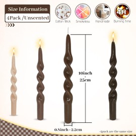 Smokeless Spiral Taper Candles Handmade Gradient Brown 10 Inch Twisted Candlesticks for Wedding Party Home Decor