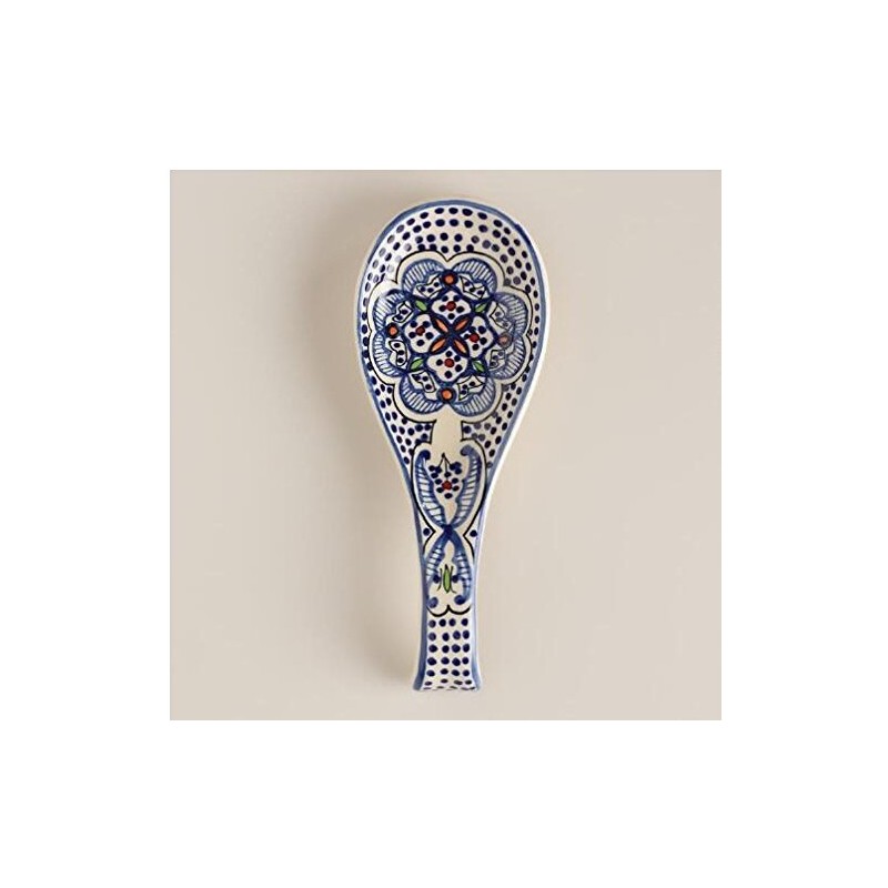 Quadow Spoon Holder/ Spoon Rest Ceramic Blue and White Hand