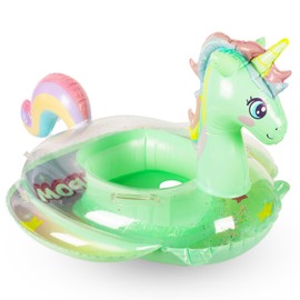 Inflatable Baby Swimming Float, Baby Pool Float for 6-36 Months Baby Girl with Seat, Inflatable Baby Float Swimming Ring for Infant Toddler Kids 1-3 Years (Green Unicorn)