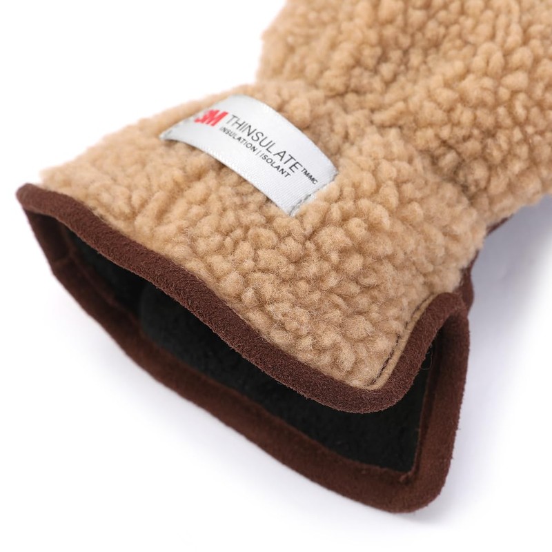 Harssidanzar Men's Sherpa Mitten Finger Liner Outdoor Mitt for Winter