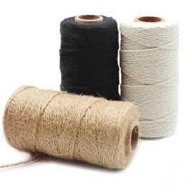 Anvin Cotton Twine - Natural Jute Packing & Wrapping Twines (Black, White) - 984 Feet, 10 Ply, 2mm Thick - Ideal for Bakers, Butchers, Arts & Crafts, Gardening - Pack of 3