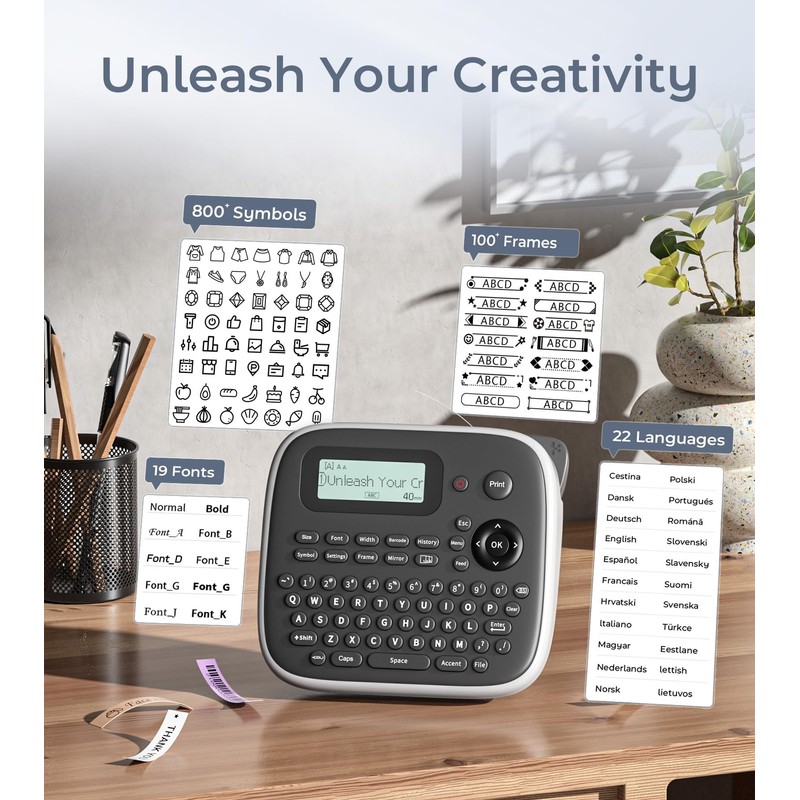 VolenGo D210s Label Maker Machine with 4 Tapes, Label Maker