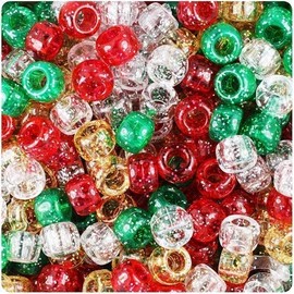 100 Christmas Sparkle Pony Bead Mix 9mm x 6mm