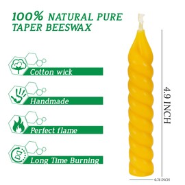 Natural Beeswax Taper Candles, 5 Inch Spiral Bees Wax Tapered Candle 10 Pack - Approx 4.5 Hours Long Lating - Smokeless, Dripless and Unscented for Home Decor, Wedding, Dinner