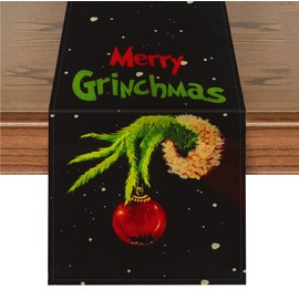 Christmas Table Runner, 33 x 183 cm, Linen Christmas Table Runner, Linen Table Linen, Kitchen Tablecloth, Dining Table, Table Decoration, Table Runner, Decoration for Indoor and Outdoor Holiday Party