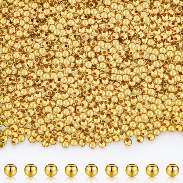 NISENTIA Pack of 1000 Beads for Bracelets Gold, 3 mm