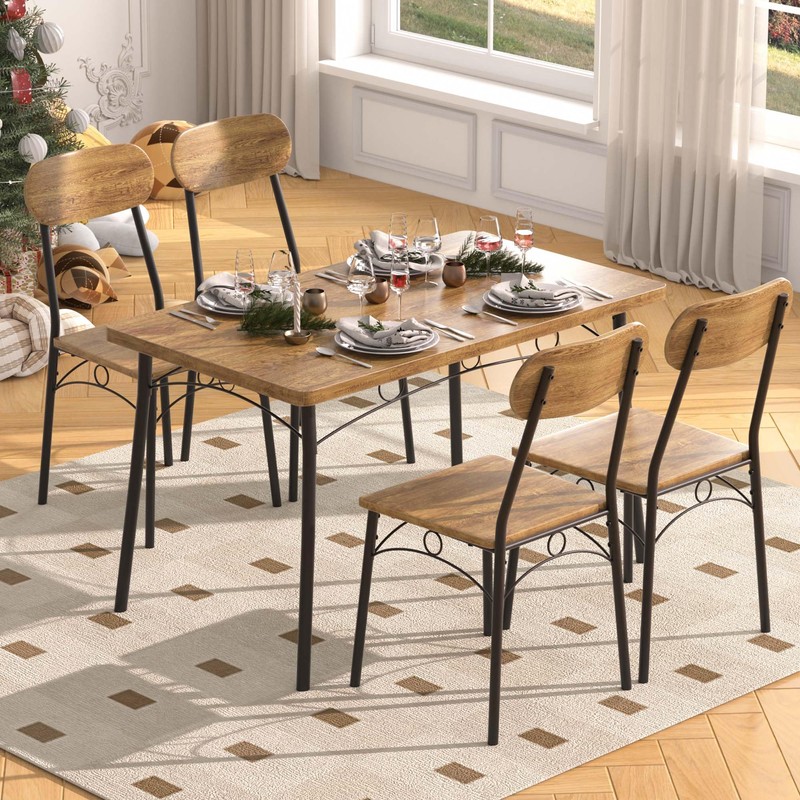 VECELO Kitchen Table Chairs Set for 4, 5 Piece Wood