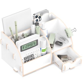 Lesfit Wooden Desk Organiser, Office Organiser, White