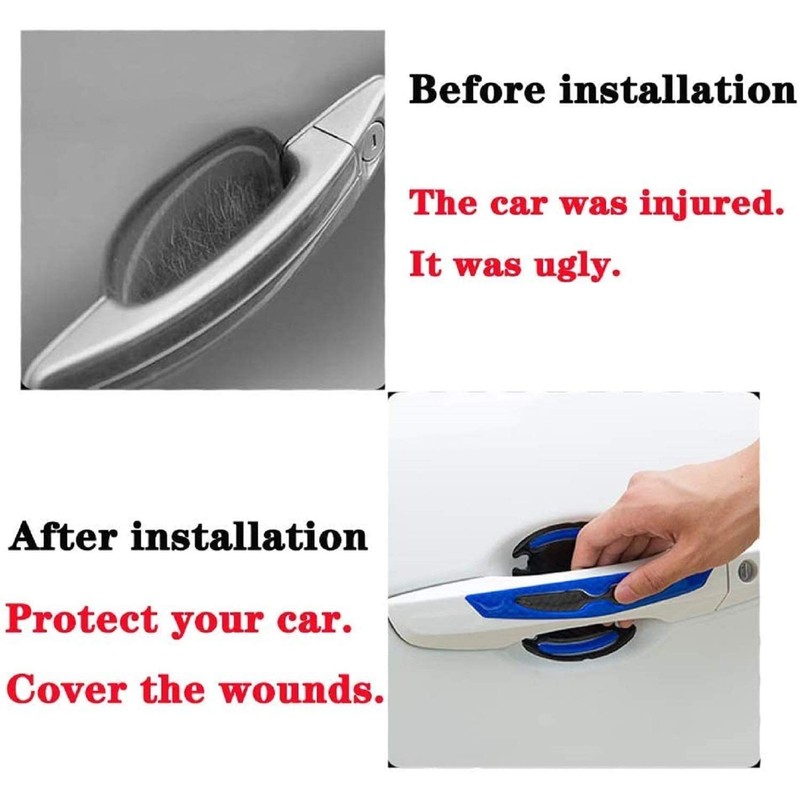 YOYCOOL 8Pcs 3D Carbon Fiber Auto Door Handle Scratch Protection