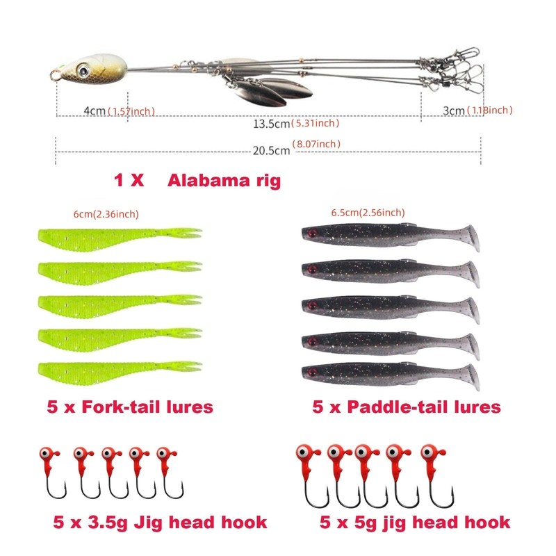 Owemtao Alabama Rig Kit 5 Arms Alabama Umbrella Rig Bass