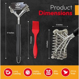 Grill Brush Bristle Free for Safe Cleaning, Cleaner Brush for Gas/Porcelain/Charbroil Grates, Rust-Free Stainless Steel BBQ Tool for Grill Cleaning 17", BBQ Accessories Gifts for Men