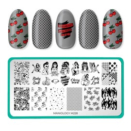 Maniology Rockabilly Nail Stamping Plate, Spooky Retro Style Stamp Plates, Vintage 50's Glam Manicure Deisgns, Undead Punk Rock DIY Patterns