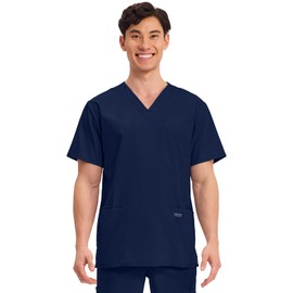 Cherokee WW Professionals Men's V-Neck Scrub Top 4 Pockets Medical Shirt L Navy