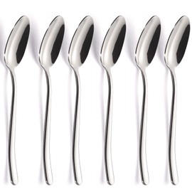 Soup Spoons Stainless Steel Set of 6 Heavy Duty Silverware Spoons Asian Soup Spoon Long Handle Dinner Spoons for Kitchen Restaurant Home