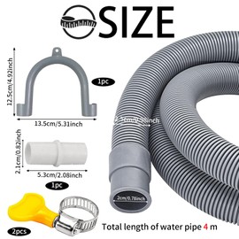 LUKIUP 4M Universal Washing Machine Hose, 1/1.5/2/2.5/3/4/5/6/7M Extension for Washing Machines, with Drain Hose Connector, Hook and Hose Clamp, for Washing Machine Dishwasher (4 m)