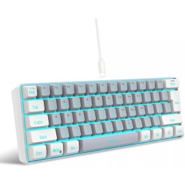 Snpurdiri 60% Wired Gaming Keyboard, RGB Backlit Mini Keyboard (White-Grey)