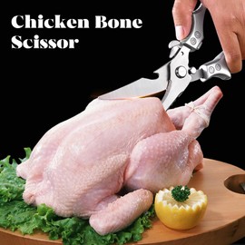 All-Purpose Kitchen Scissors - Cutting Seafood and Meat - Heavy Duty Sharp and Practical Multi-Purpose Food Tool - Cooking Kitchen Scissors - Heavy Duty - Top Chef - Cooking (Silver)