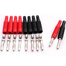 RUNCCI-YUN 10 x 4 mm Banana Plugs, Insulated, Banana Coupling 4 mm Solder Type, DIY Electrical Tests, Banana Plug for Multimeter Test Leads, Red and Black