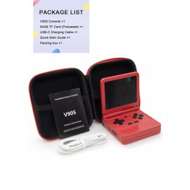 Powkiddy V90S Retro Handheld Console - 10,000+ Preloaded Games, Foldable Clamshell Design, 3.5" IPS Screen, 4-6 Hour Battery, Dual TF Slots (Red)