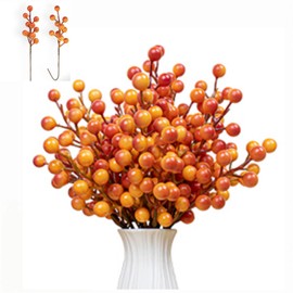 28 Pack Artificial Berry Stems Fall Floral Picks 6.5 Inch Small Orange Berry Branches for Autumn Thanksgiving Christmas Tree Decorations (Orange)