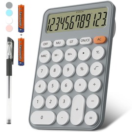 DECKLIT 12-Digit Calculator School, Table Size 16 x 11 cm, Large Buttons, Easy to Press LCD Display, 15° Tilting Screen for Calculators Children (Grey)