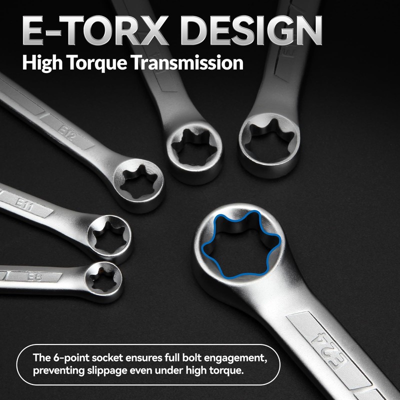 DISEN 6-Piece E-Torx Wrench Set, Double Box End Wrench Set,
