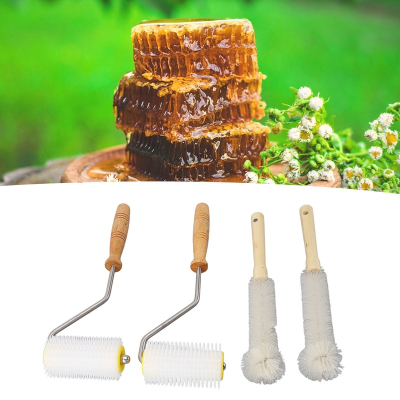 4PCS Honey Extractor Uncapping Needle Roller Wood Handle Honey Uncapper