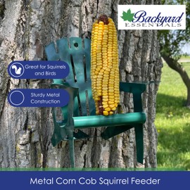 Backyard Essentials Hunter Green Metal Chair Squirrel Feeder, Adirondack Chair Corn Holder for Squirrels, Orioles, Bluebirds, Blue Jays