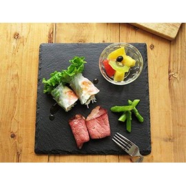 Slate Plate 25 cm Positive Corners [Black, Utensils, Stone Flat Flat Platter Popular Corner Plate Stylish Cushion with Slate Board]