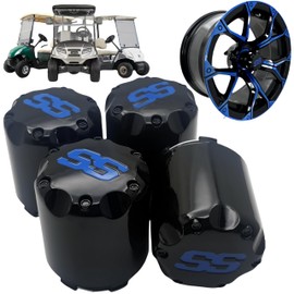 WUKO HUNT Golf Cart SS Wheel Center Cap Cover, ITP Push in Style Wheel Hub Caps for EZGO Club Car Yamaha and Other Models 8,10,12,14 inch Wheel,4 PCS (Gloss Black with Blue SS)
