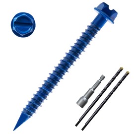LIONMAX Concrete Screw Anchor, 150-PCS 1/4" x 2-1/4" Hex Head Concrete Screws for Masonry, Block or Brick, Diamond Tip, Rust Resistant Blue Coated Masonry Screws, 1 Hex Socket and 2 Drill Bits