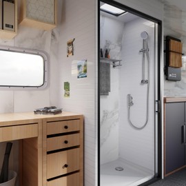 Morado Thermostatic Vertical Shower Mixer, Caravan Shower Mixer,Thermostatic Caravan Shower Tap,Mini Vertical Shower Bar for Caravan,Camper Van,Yacht,Bidet,Chrome