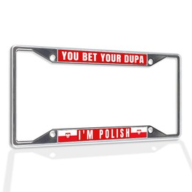 Fastasticdeals Metal Insert License Plate Frame You Bet Your Dupa I'm Polish Poland Weatherproof Car Accessories Chrome 4 Holes Solid Insert