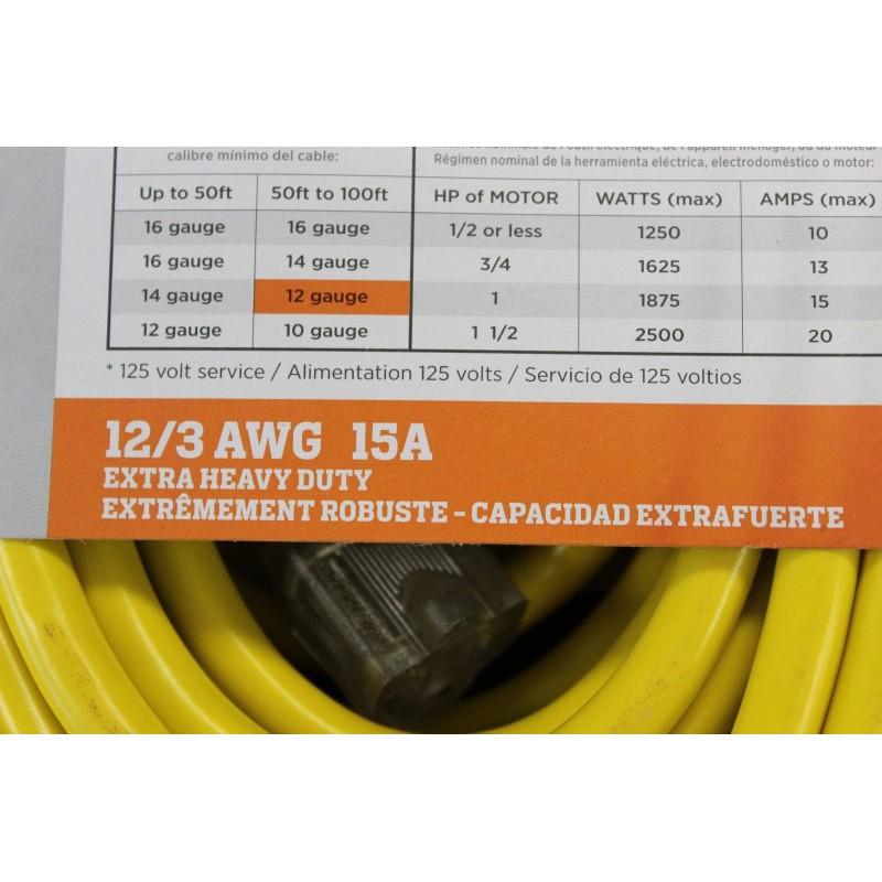 Prime Wire&Cable Sjtw 100Ft 15A 12/3-Gauge Outdoor Power Extension Cord