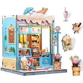 Fsolis Book Nook Kit - Creative 3D Puzzle with LED Lighting for Unique Miniature Worlds Boys & Girls - Wall Shelf Decoration for Home and Office (Bella's Ice Cream)