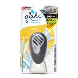 Glade Auto Sport Difusor, Aromatizante para Auto, Elimina Olores y Aromatiza Hasta Por 2 Meses, Aroma Citrus