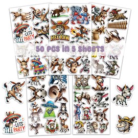 KIDZYA 50 Pcs Donkey Stickers Waterproof Farmhouse Animal Decals Vinyl Cartoon Donkeys Sticker Pack for Water Bottle Laptop Phone Luggage Bike Guitar Scrapbook Gifts for Teens Boys Girls