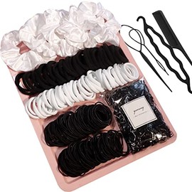 YANRONG 755PCS Hair Accessories for Woman Set Seamless Ponytail Holders Variety Hair Scrunchies Hair Bands Scrunchy Hair Ties For Thick and Curly (Black)
