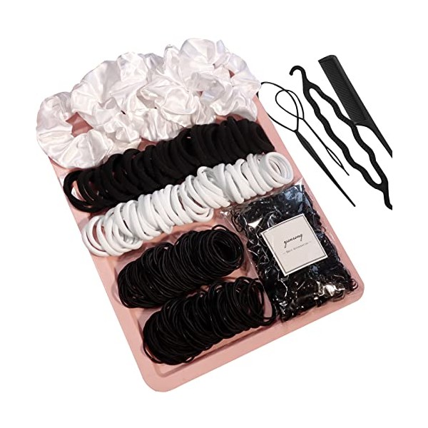 YANRONG 755PCS Hair Accessories for Woman Set Seamless Ponytail Holders Variety Hair Scrunchies Hair Bands Scrunchy Hair Ties For Thick and Curly (Black)
