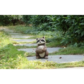 Hi-Line Gift Ltd. Raccoon Statue Holding Acorn Garden Decor Statue Resin Home Yard Porch Display