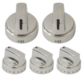 INGQI New 5 Pcs WB03X24818 Stove Knob Replacement Fit for GE Gas Stoves JGB700EEJ4ES JGB700EEJ5ES, Replace AP5989029, PS11729081, Reinforced D-Shape Hole, Silver