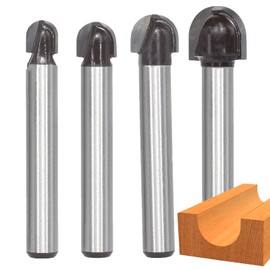 Akylin 4Pcs Core Box Router Bit Set,1/4 Shank Radius 1/8",5/32",3/16",1/4",Half Round Groove Router Bit,Round Nose Bis,Double Edging Cove Bits for Wood Grooving