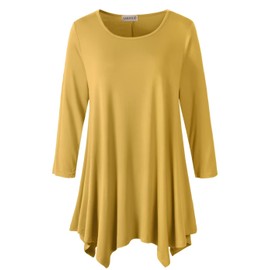 LARACE Plus Size Tops for Women 3/4 Sleeve Shirts Tunic Tops Loose Fit Basic Lady Clothes (2X, Yellow)