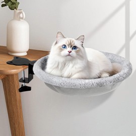 Biupky Large Cat Desk Bed – Sunken Cat Hammock, 15.7" Diameter Secure Bed with Dual Clamps & Steel Frame, Supports Up to 44 lbs, Reversible Bed Cover, Removable & Washable