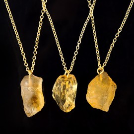 Gemsymphony Raw Citrine Gemstone Necklace – Natural Crystal Pendant on 18K Gold Plated Chain – 15-25mm Chunky Gemstone – Healing Jewelry for Women – Boho Gift for Her – Adjustable Chain (Citrine)